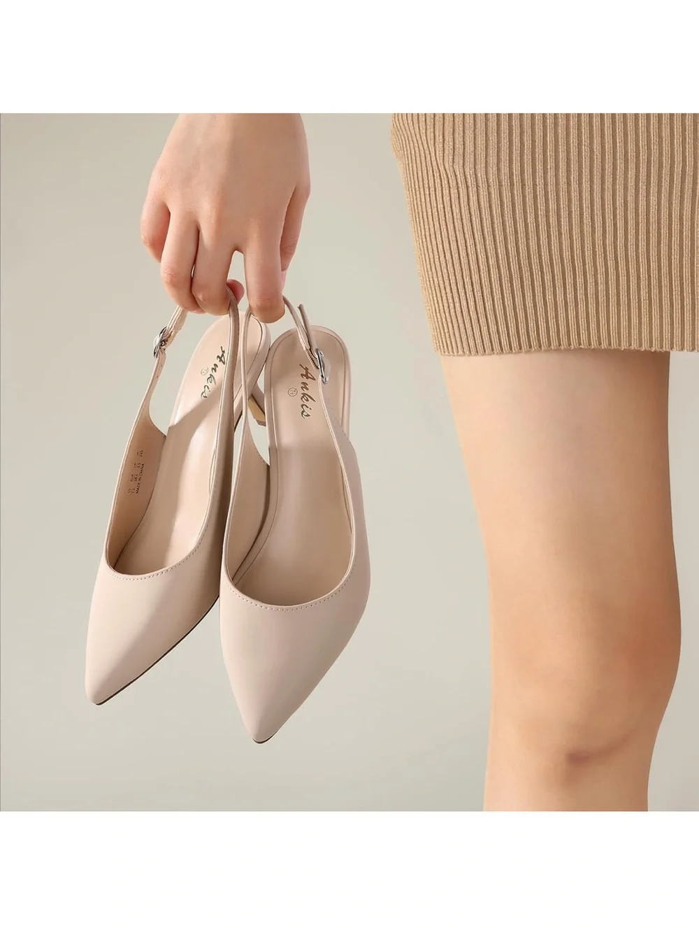 Pointed Slingback Kitten Heels in Light Nude